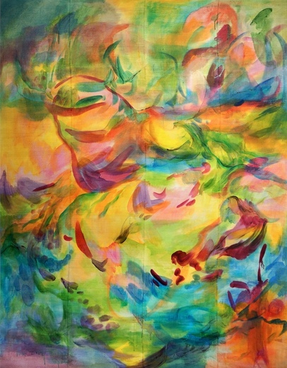 Now It Springs Up, 220 x 290 cm, Acrylic resin, natural pigments on antique hemp, 2025
